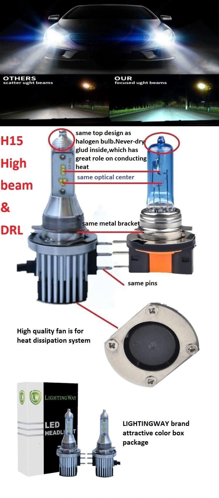 H15 LED Headlight Bulb Kit Anti-Error Canbus LED Headlight 6500K High Beam DRL 60W 8000lm Plug and Play