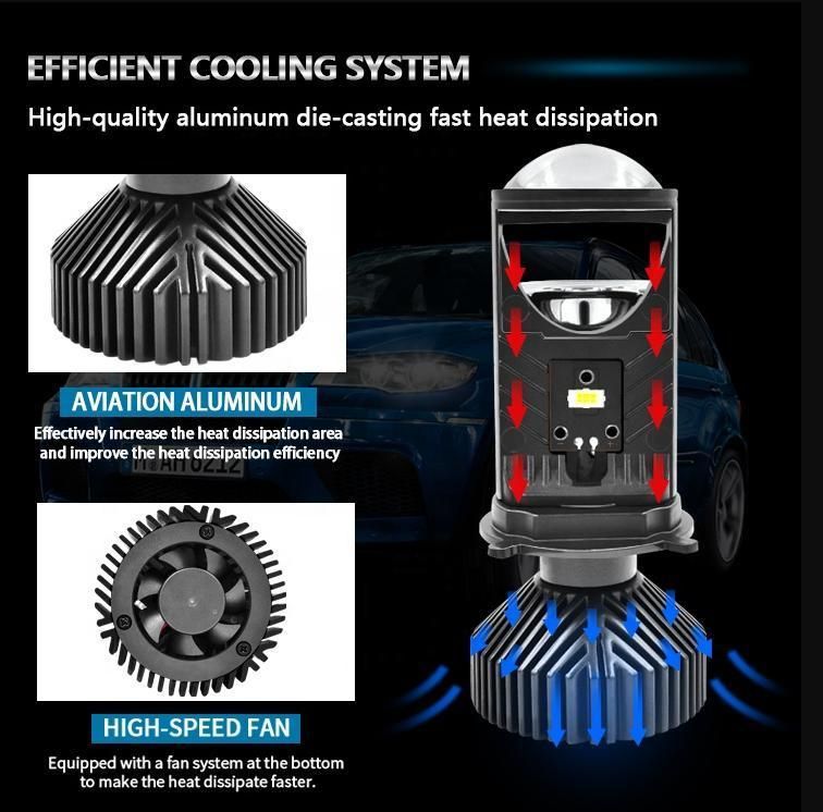 Y9 H4 LED Headlight Bulbs Mini Projector Lens EMC Canbus 90W 8000lm 6000K White H4 Hi/Lo Beam LED Headlight Conversion Kit