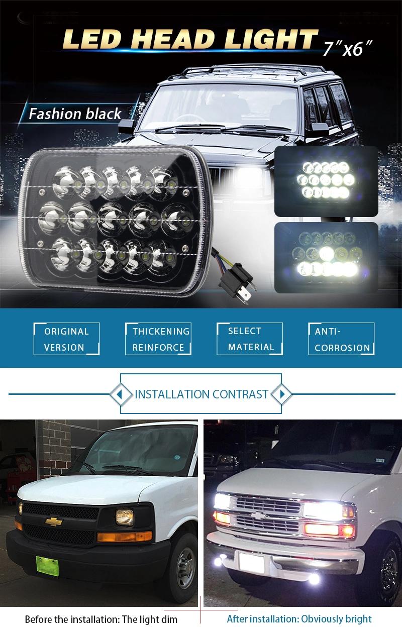 New Arrival IP68 Rectangular H4 Hi/Lo Beam 6500K 45W 12V 5X7 Car LED Headlight