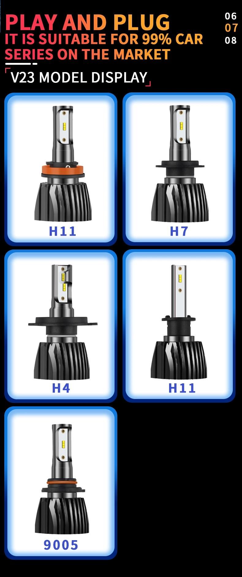 V23 Hot Selling LED Motorcycle Headlight Without Fan 5500lm 6000K Car LED Headlights Automotive H11 LED Headlight