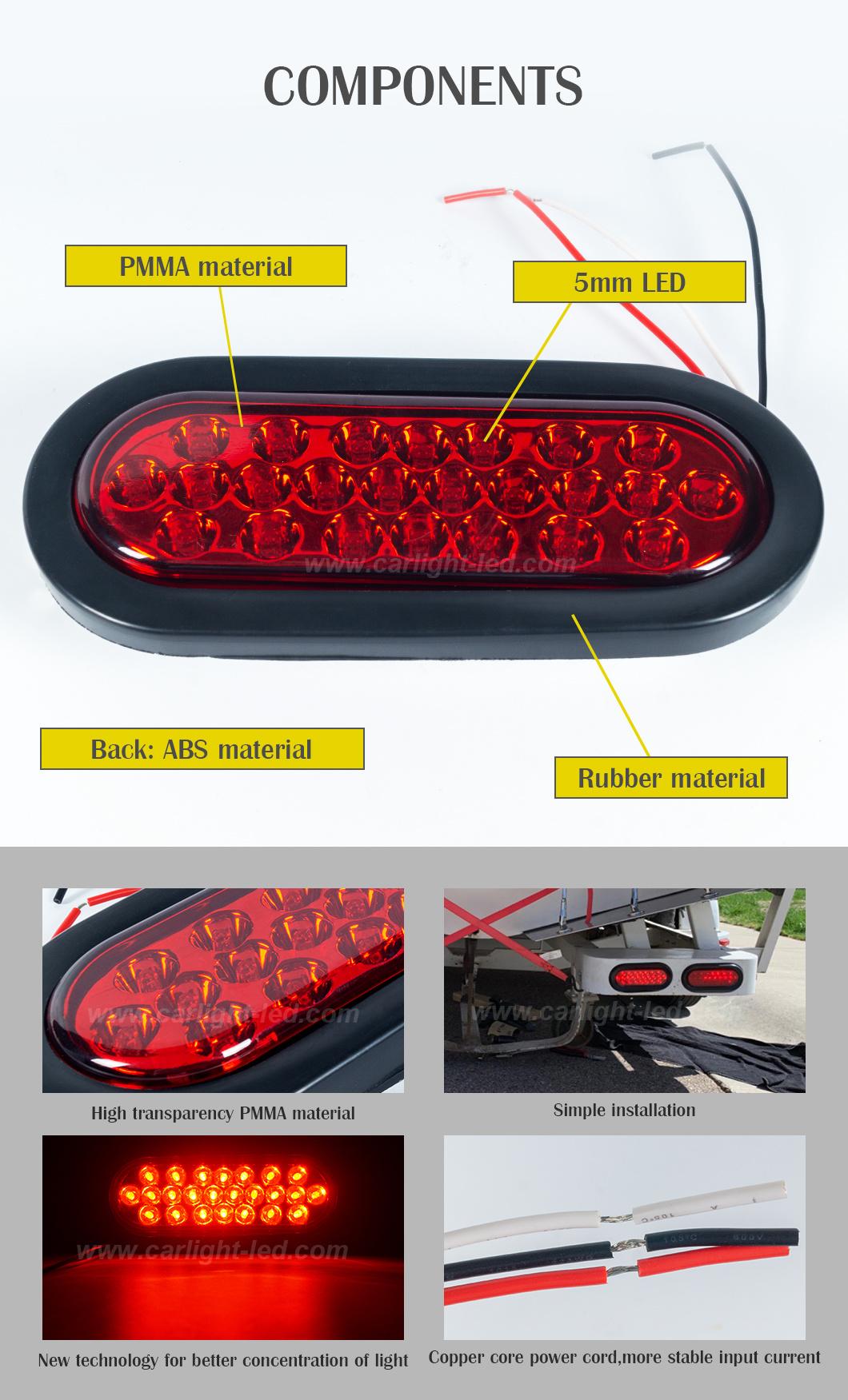 6 Inch Red Oval LED Trailer Tail Light with Grommets