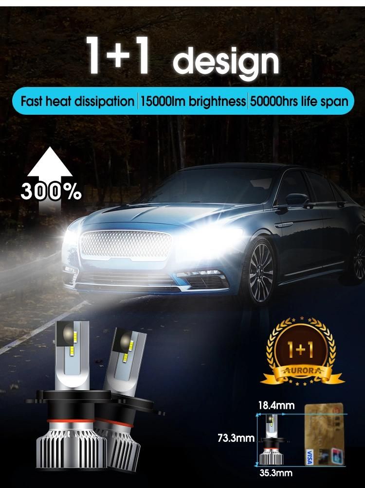 Aurora Wholesales Auto 1+1 Design Super Bright High Low Beam Mini H4 H7 H11 9005 9006 H13 Car LED Headlight Bulb