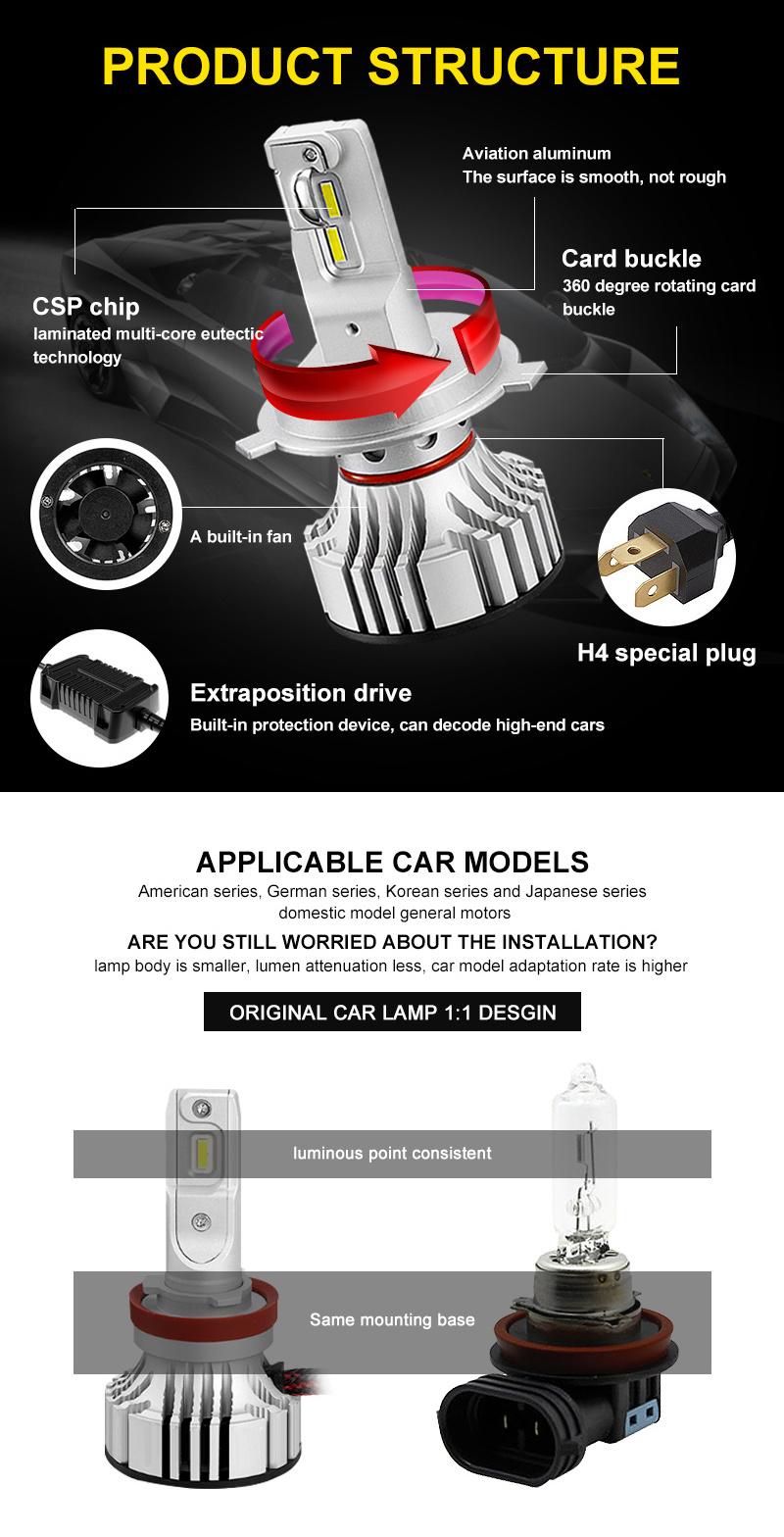 F2 Upgrade Zes 6-PCS-Chipset Power Light High Brightness H7 H4 H11 9005 for LED Headlight