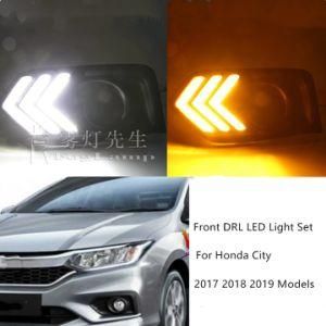 2PCS Car LED Daytime Running Lights Daylights for Honda City 2017 2018 Fog Lamp Cover DRL with Yellow Turn Signal Lights