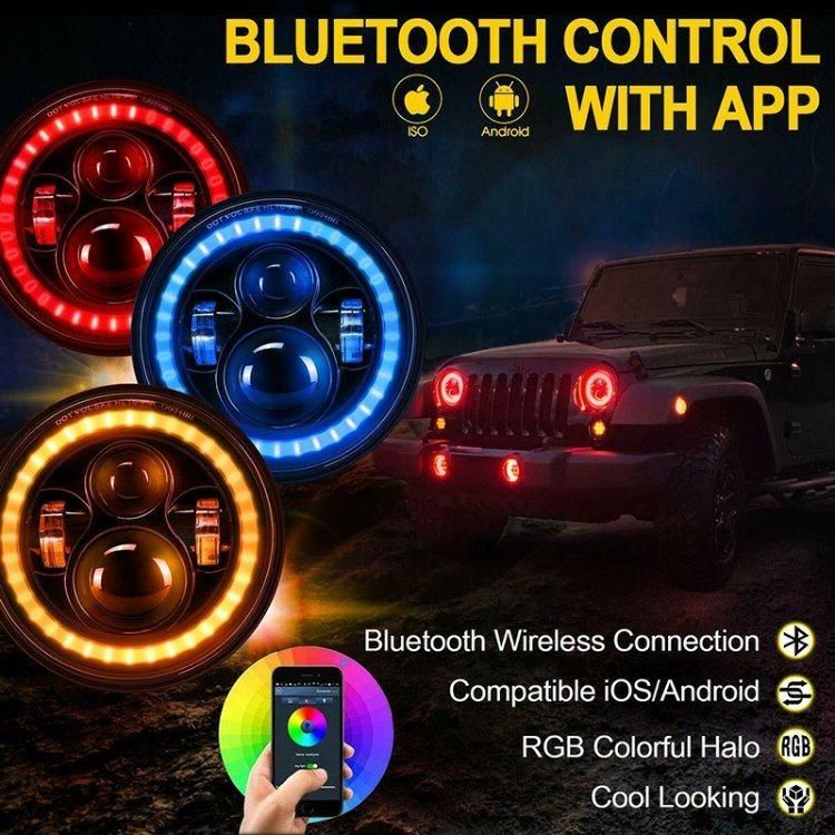 Jeep Bluetooth APP Controlled RGB Halo 7 Inch LED Headlight