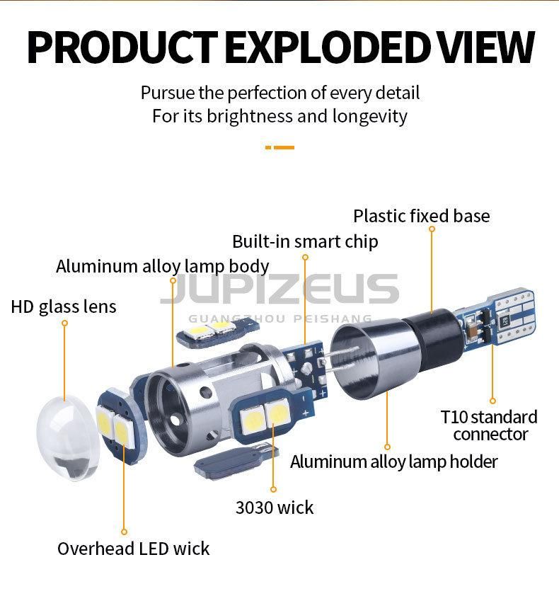 T10 3030 10 SMD Nonpolarity DC 12-24V LED Canbus Error Free Car Interior Reading Lamp