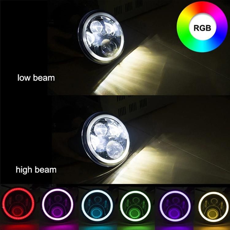 7 Inch Round DRL Headlight for Jeep Wrangler Lada Harley Bluetooth RGB DRL Halo Ring High Low Beam LED Headlight Auto Lamps