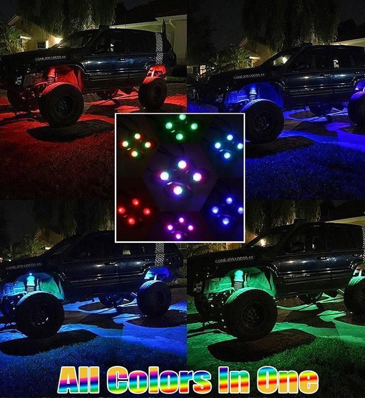 4 Pods LED Rock Light Under Car Light RGB Car Atmosphere Lamp Bluetooth Offroad Pickup SUV ATV Truck Rock Lamp