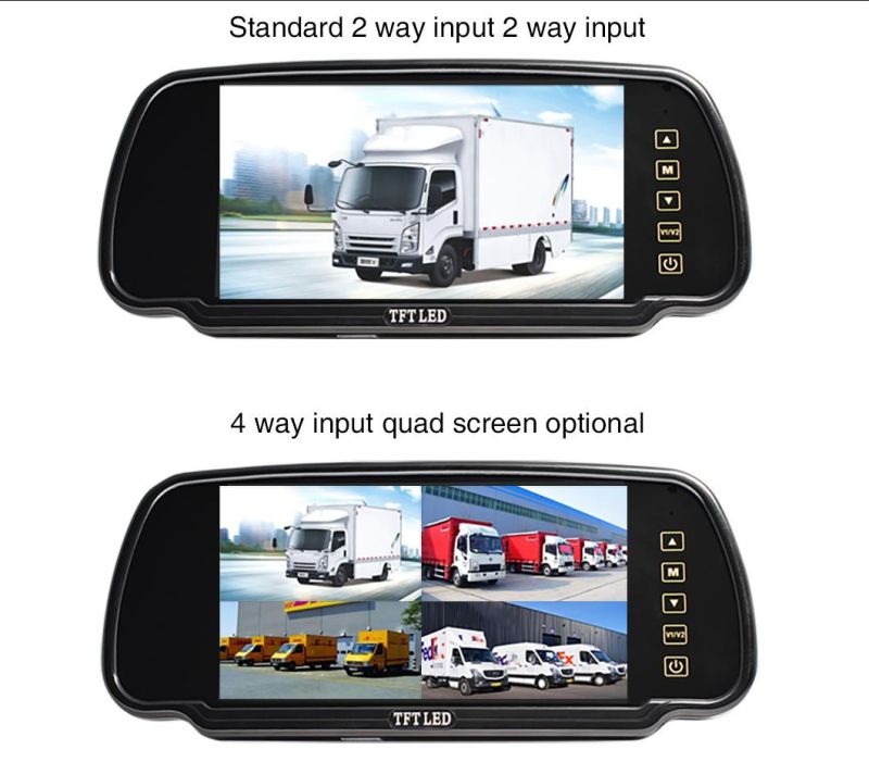 7 Inch Touch Button Backup Car Camera Rear View Mirror Monitor Screen System Rearview Mirror Car Monitor with 2 Input Way