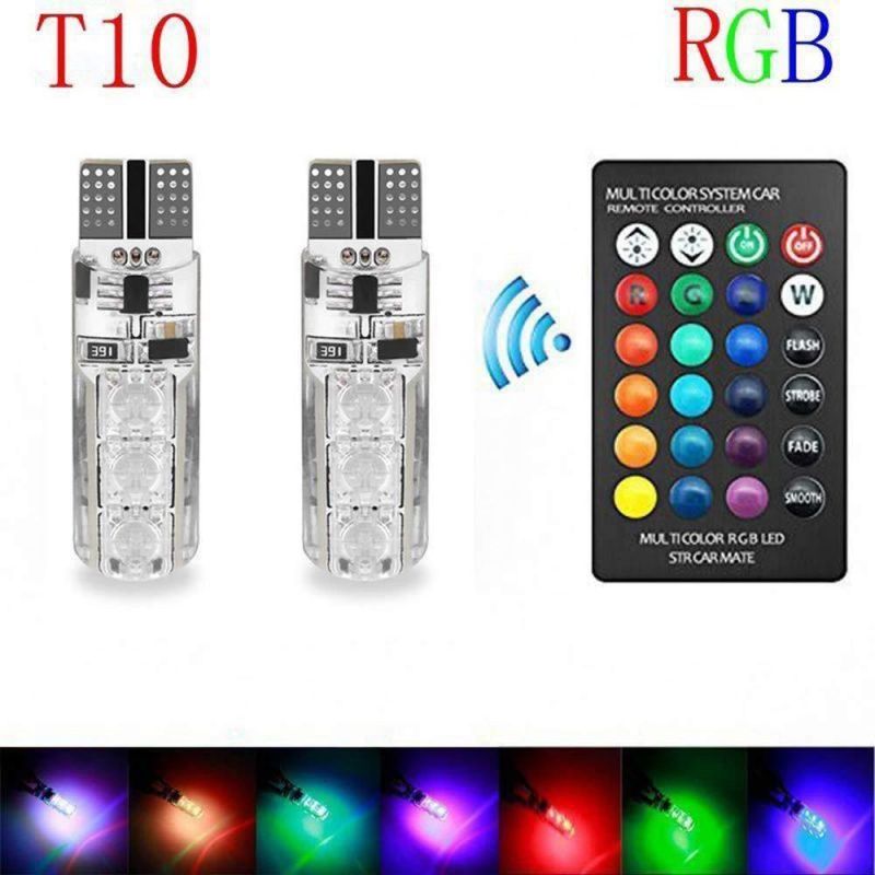 2020 Newest T10 5050 6SMD Silicone with Remote Controller LED Bulb Wireless T10 RGB 16-Colors Change T10 RGB LED Car Light