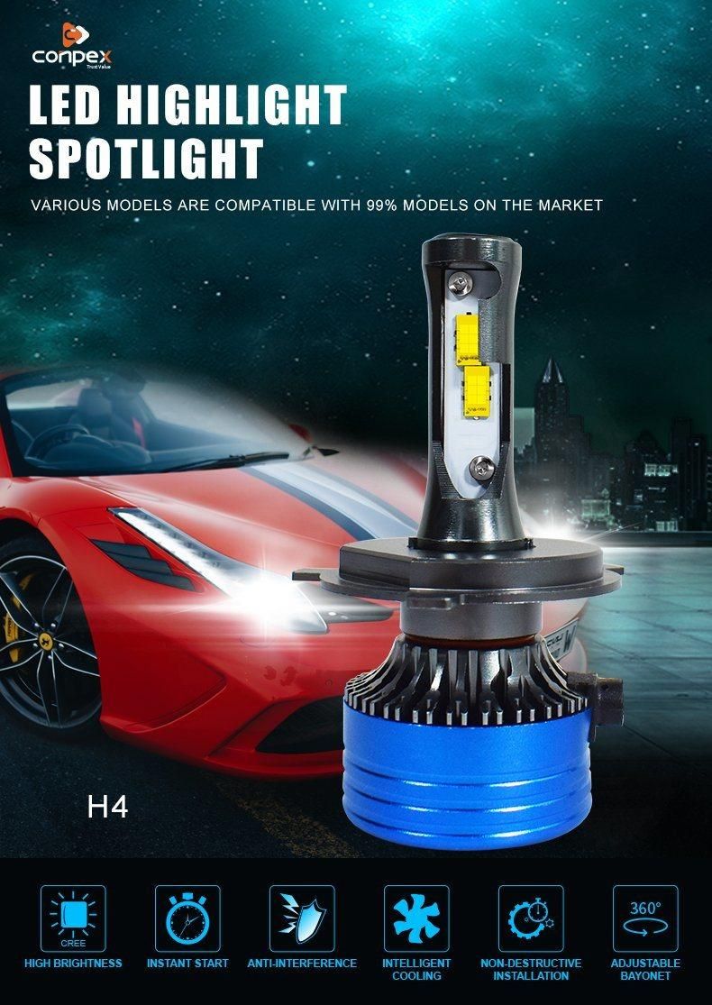 Conpex 36W 3600lm 12V 24V LED Headlights Cooling Fan Hot High Beam Csp H4 Car LED Headlight Bulb