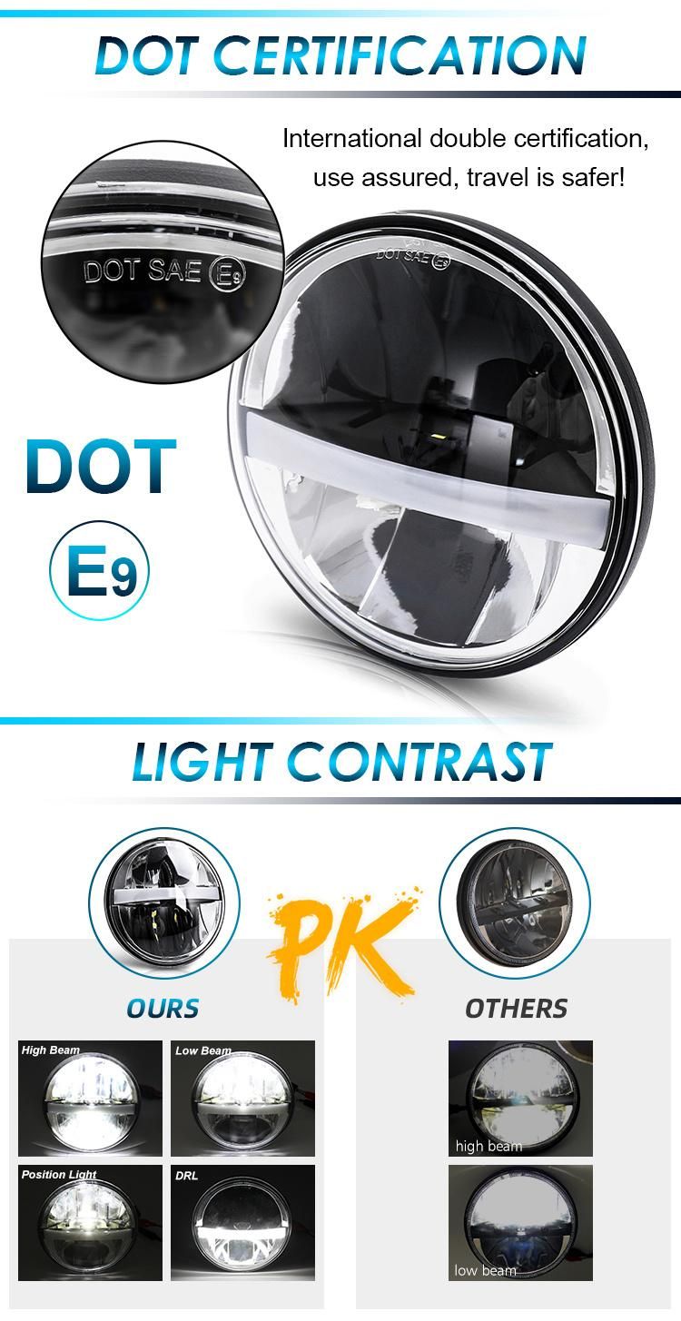 2020 New Factry Price High Power Lumen DRL DOT E9 Round 5.75 Inch Motorcycle LED Headlight