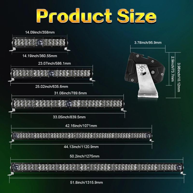 Super Bright Car 4X4 LED Driving Lights, Combo Beam 8000m 2 Rows 14 22 32 42 50" LED Laser Light Bar