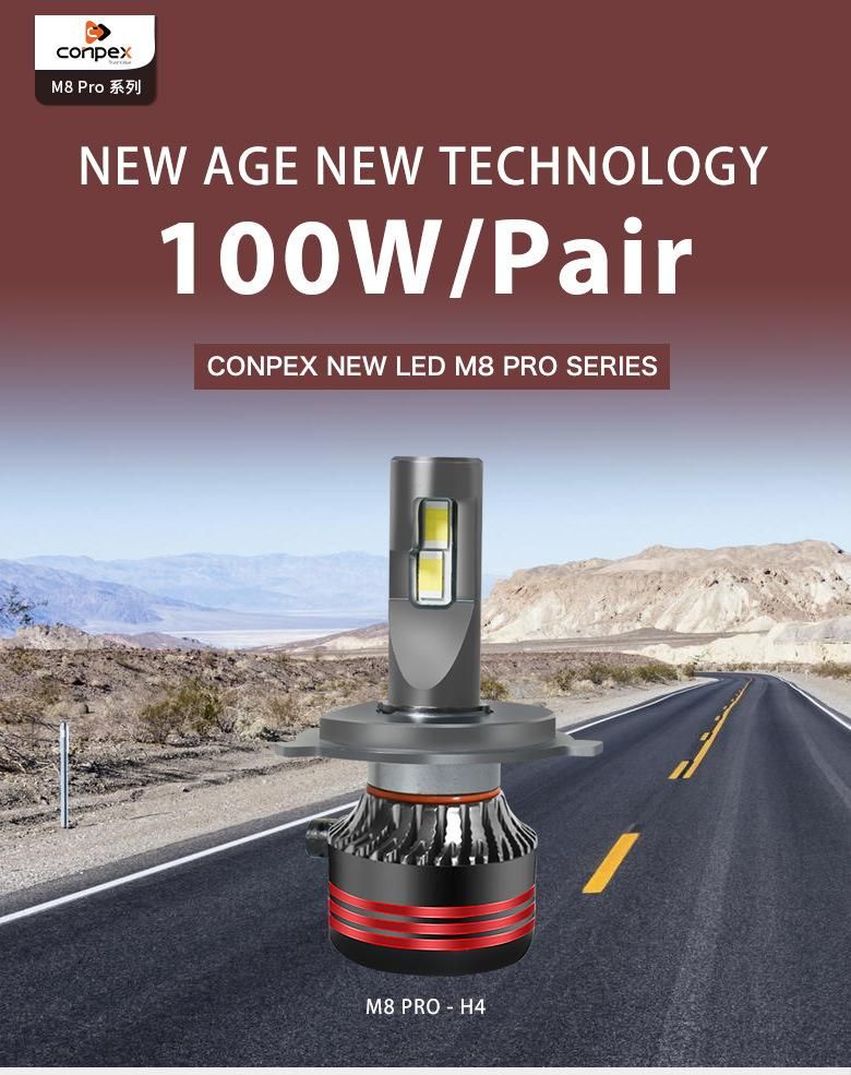 Conpex M8 PRO New 5000 Lumen H11 H4 LED Car Headlight Bulbs with Copper Tube Double Balls Fan