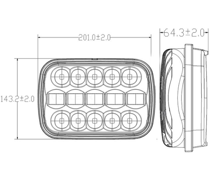 7X6 LED Headlamp Assembly Replacement 45W 5X7 Inch High Low Sealed Beam LED Headlight