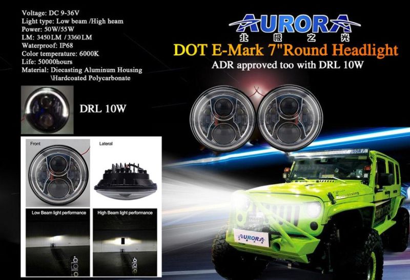 Aurora Wholesale Auto 7" DRL Hi/Lo Beam LED Jeep Headlight