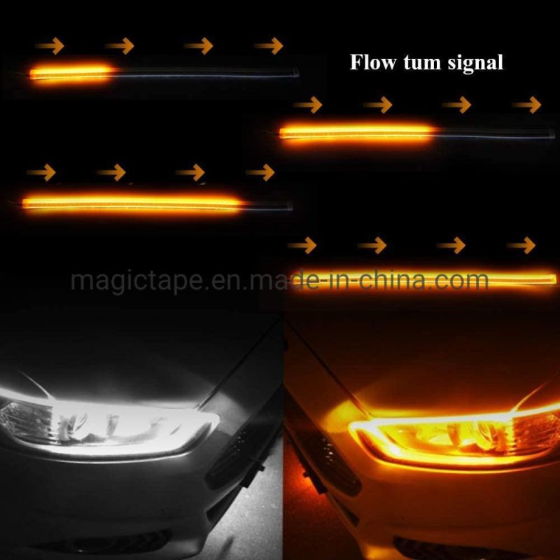 Yellow Blue Daytime Running Lights Turn Signal Flowing Light Guide Strip DRL Flexible Car LED Light Strip for Headlight