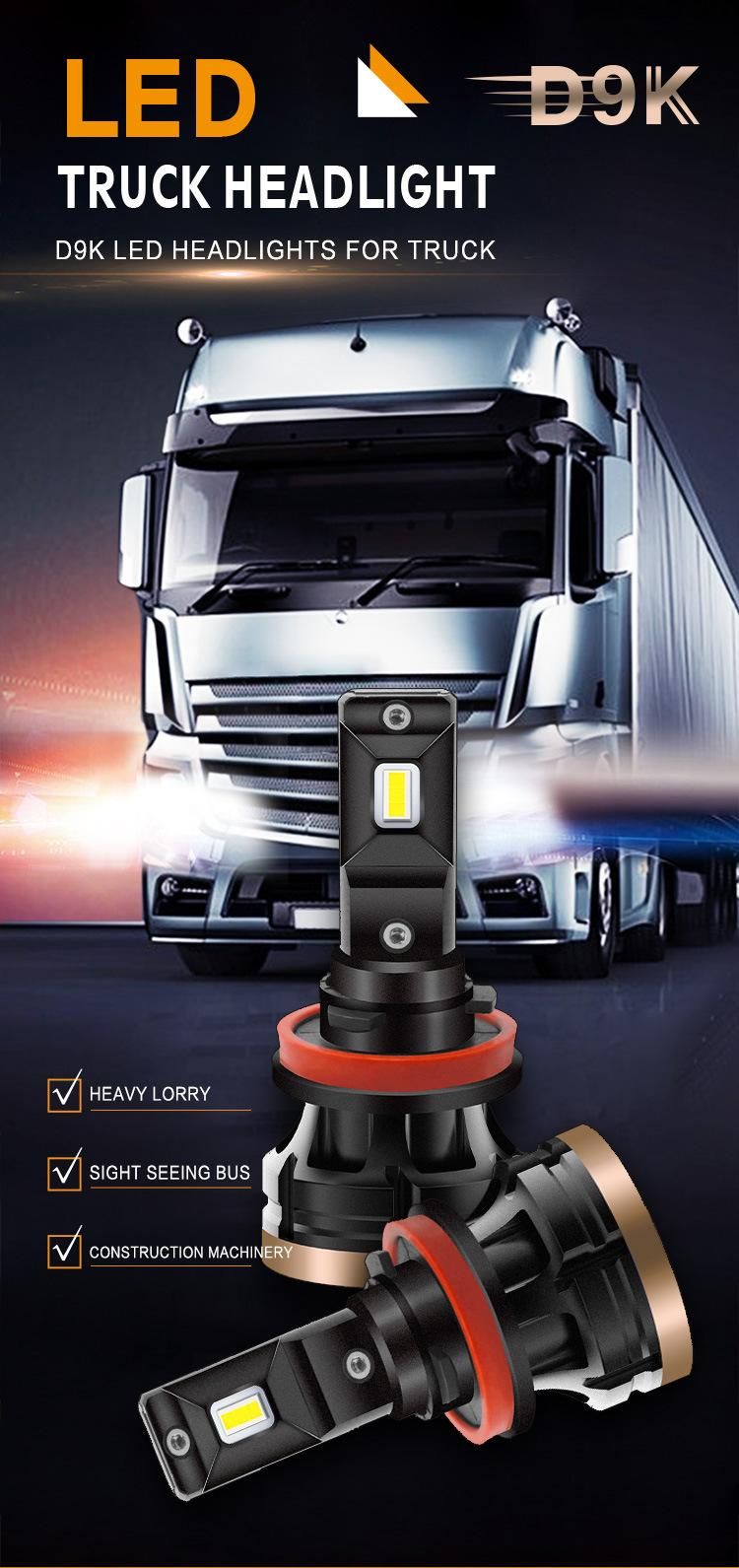 LED Truck Headlight D9K Auto Light Truck Work Light H1 for Car LED Headlight 9005 9006 LED Light D9K LED Headlight for Truck