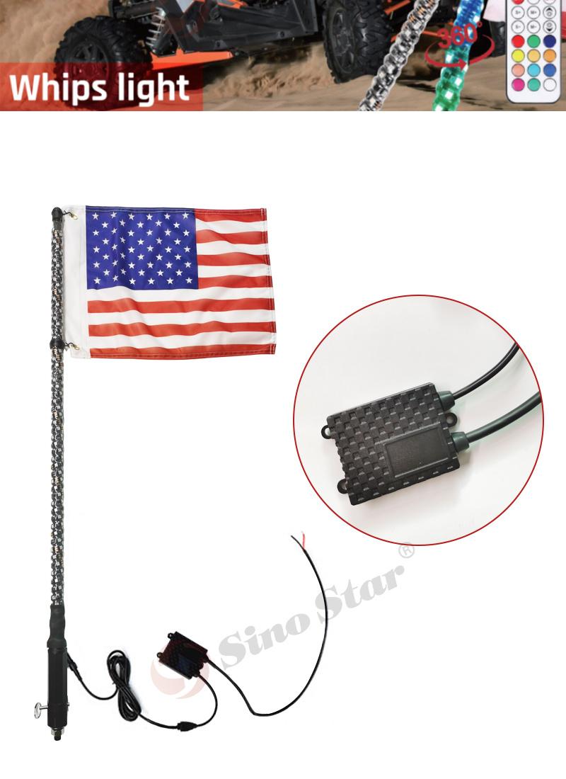 Swl2-4FT 2PCS Remote Control 360 Lighting Colourful RGB 4FT/1.2m Flexible LED Antenna Lighted Whip Flag for ATV UTV