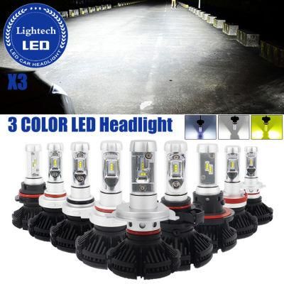 Lightech X3 Zes H4 H7 H10 9005 9006 H11 3 Color LED Headlight Bulb