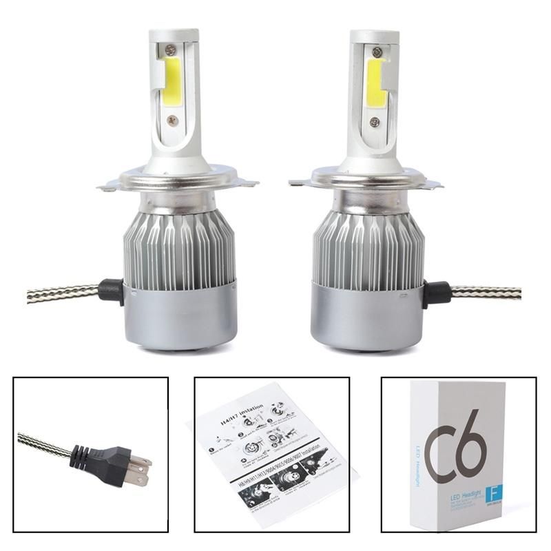 New 2PCS C6 LED Car Headlight Kit COB H4 36W 7600lm White Light Bulbs