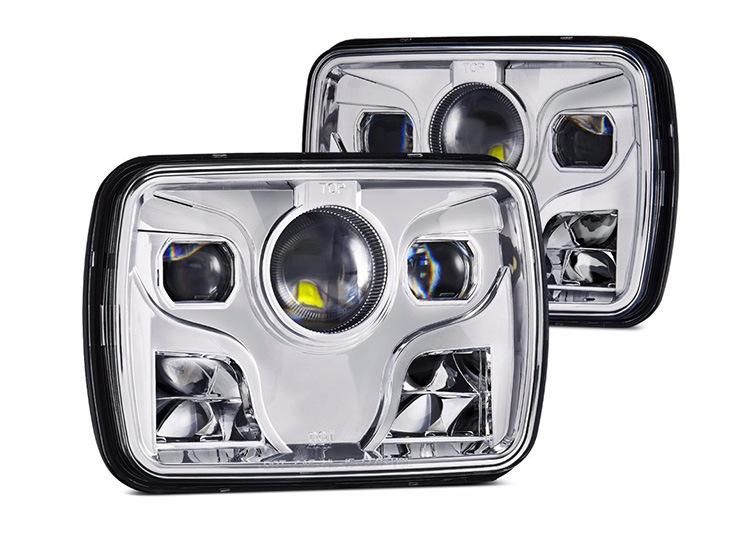Square LED Headlight for Jeep Cherokee Xj Yj Mj 7X6 5X7 Chrome Reflector Sealed Beam Replacement Motorcycle 7 Inch Headlight DRL
