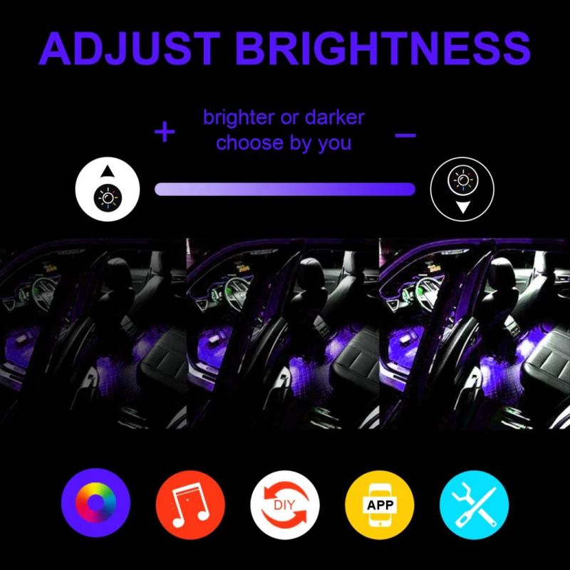 4PCS 48LED RGB in-Car Interior Atmosphere Light Strip Bar Bluetooth APP Music Control for Christmas Decoration Light