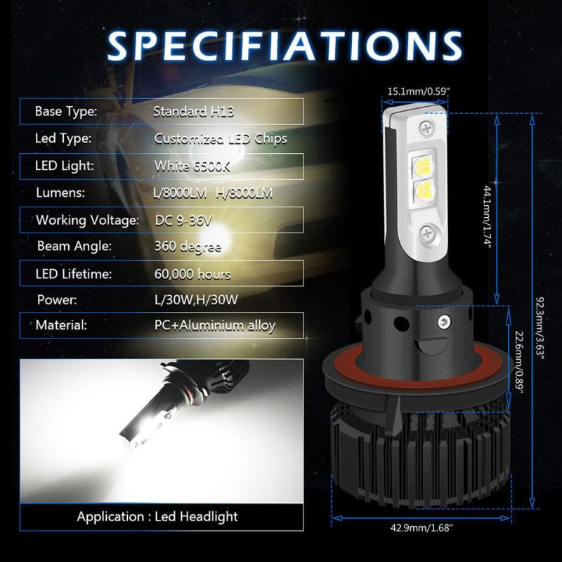 CREE Ship High Power H4 H7 H8/H9/H11 H13 9004 9005 9006 9007 9012 H13 6500K 8000lm LED Car Headlight