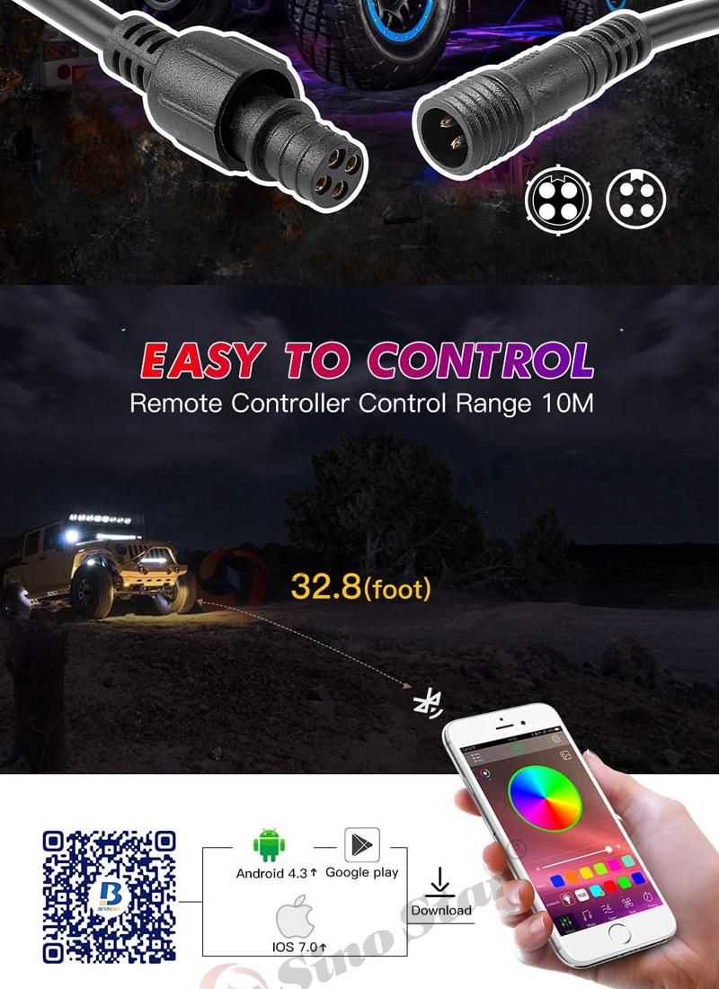 Ss731835 8 Pods RGB LED Rock Lights with Bluetooth Controller Remote Multicolor Neon LED Light Kit for Music Mode Flashing