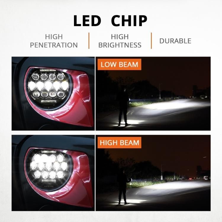 75W Motorcycle Headlight Projector Car Light for Jeep Tj Jk 4 Door Unlimited Land Rover 12V 7" Round LED Headlight