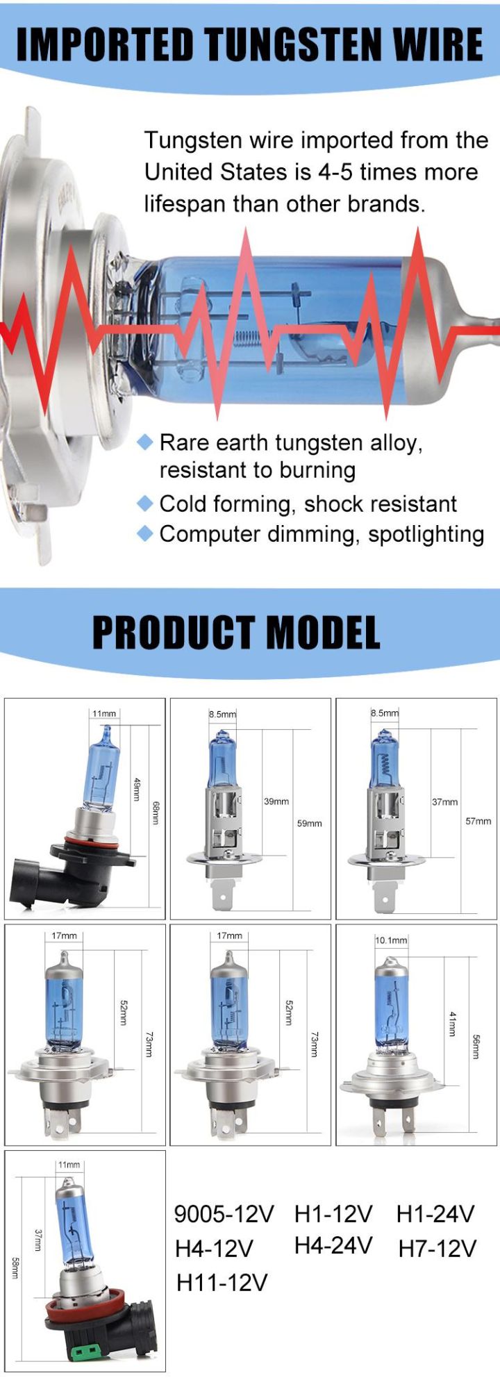 Cheap Auto Headlights H11 Halogen Headlight Bulb H4 H7