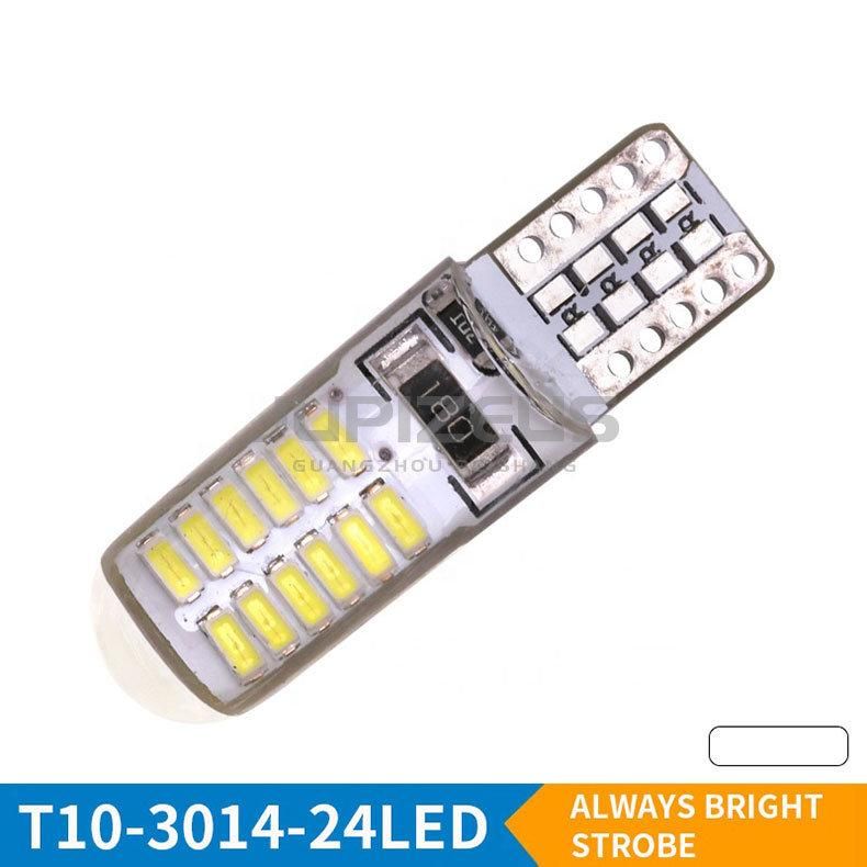 12V 24LED 3014 SMD W5w T10 Width Light Bulb Silicone LED Strobe Light for Car