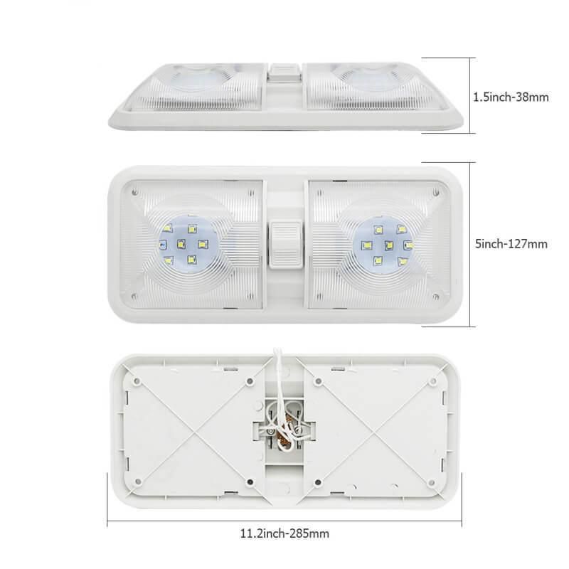 Surface Mount LED Double Bulbs RV Overhead Light with Switch