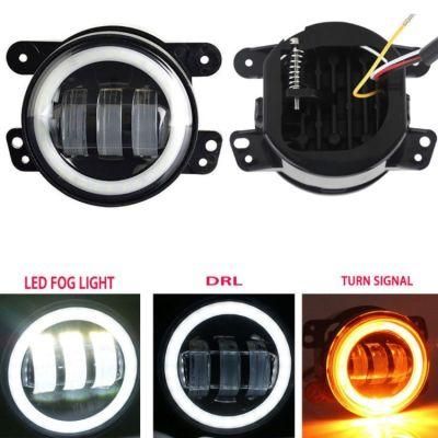 4 Inch Round LED Fog Light with Halo Angel Eyes DRL for Jeep Wrangler Jk White/Amber DRL 30W LED Fog Lamp