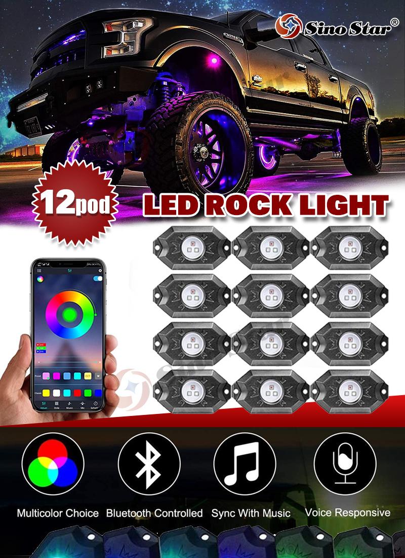 Ss7311235 12 Pods Car RGB LED Rock Decorative Light Bluetooth APP Control Timing Function Music Mode Multicolor Neon Lamps Kit