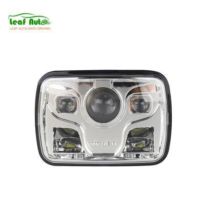 Square LED Headlight with White DRL for Jeep Cherokee Xj Yj Motorcycle 7X6 5X7 Inch Chrome Reflector Sealed Beam Headlight Assembly Replacement