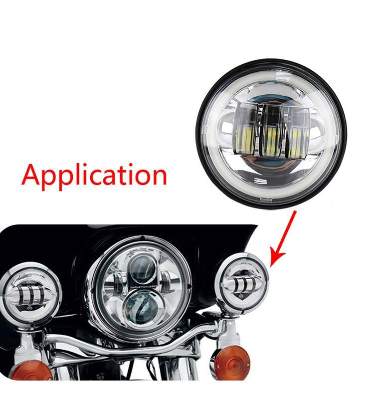 4.5" 4 1/2 Inch Motorcycle Chrome Black LED Fog Passing Auxiliary Light for Harley White DRL Halo 4.5inch LED Fog Light