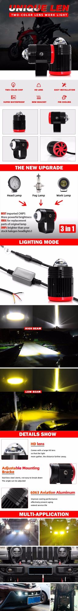 Car Accessories Yellow White 15W 30W Jeep 4X4 Fog Light, Mini LED Work Light for Motor