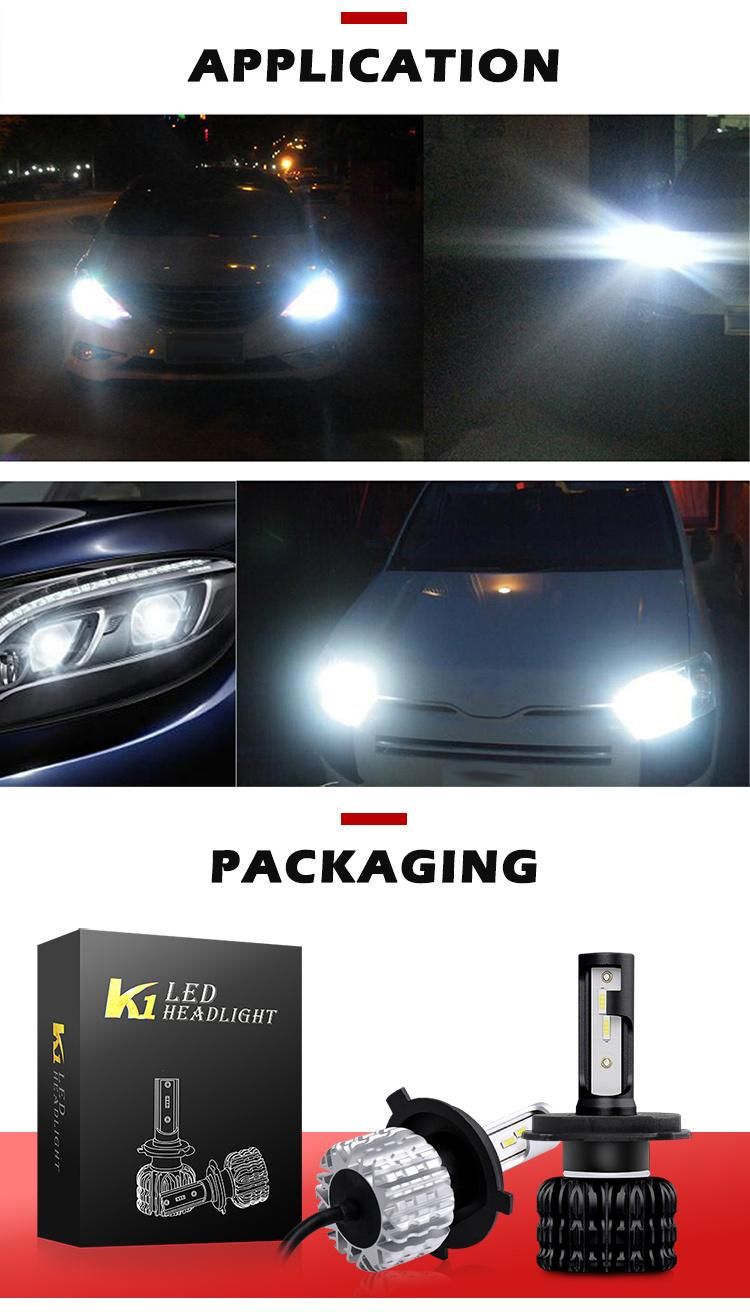 High Quality Car LED H4 Lamps K1 Fanless Light Bulb Kit H1 9005 9006 H11 12V H11 H7 Auto Car LED Headlight