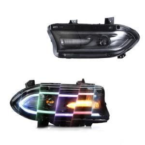 Headlights for Dodge Charger 2015-up Headlamp with Moving Turn Signal Dual Beam Lens RGB