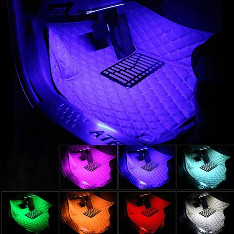 RGB LED Strip Remote Control Atmosphere Lamp 12V 12 LED Chips 12 Color Decorative Car Interior Light