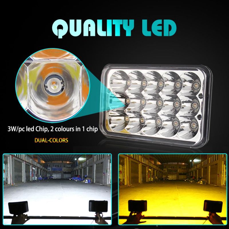 Dual Color Truck Jeep off Road Square 4X6inch LED Headlight