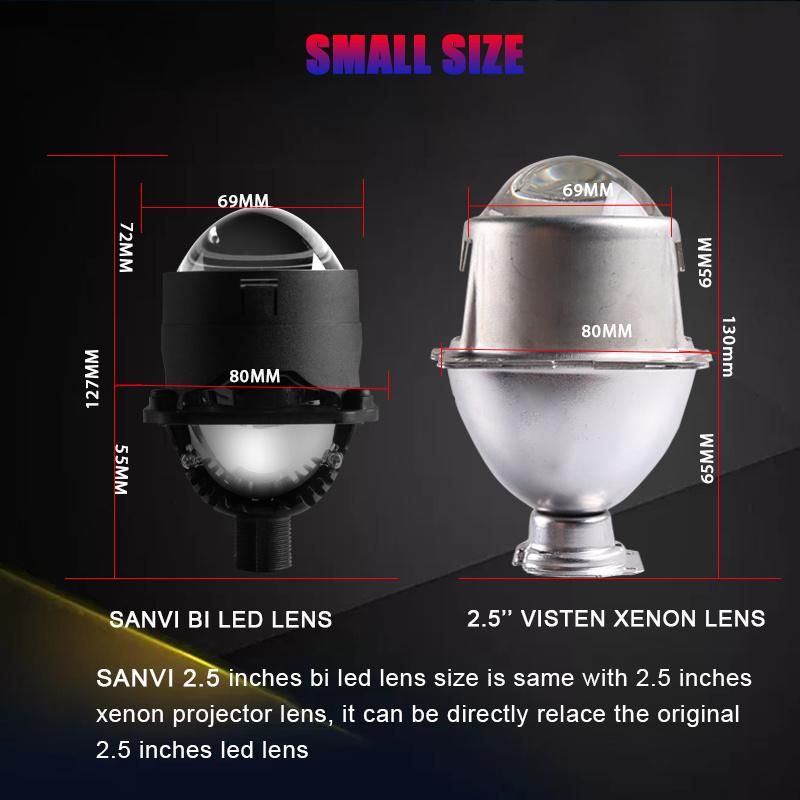 Sanvi S8 12V 40W 5500K H4 H7 9005 2.5 Inch Car Bi LED Projector Lens Headlight Auto LED Auto Bi-LED Lens Headlamp Universal Factory Supplier