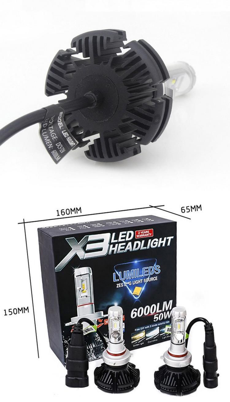 LED Lights for Cars 6000lumen 50W 12V DC LED Car Hedlight X3