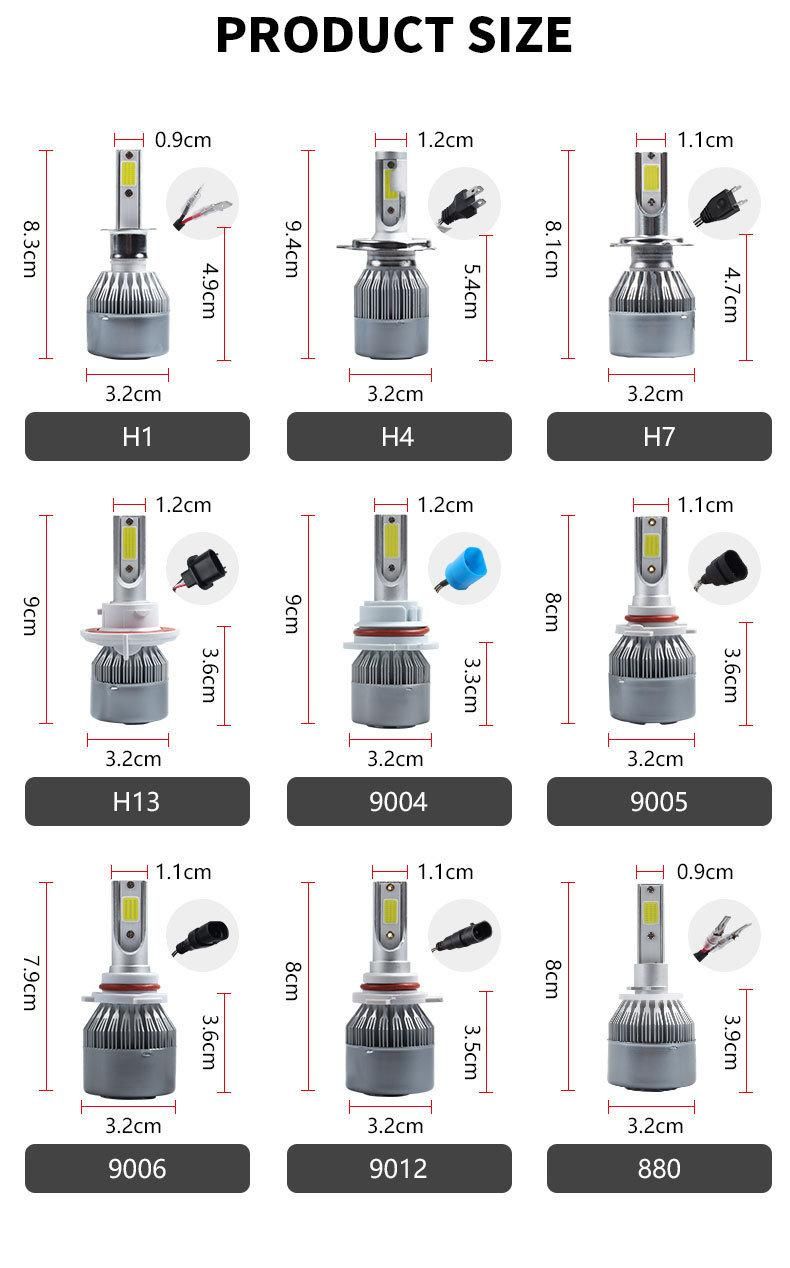 26W/ 36W C6 Car LED Headlight LED H7 H4 H8 H9 H11 H13 9005 9006 9012 9003 9004 9007 5202 Head Light Bulbs Headlamp