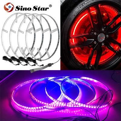 Sw7611737 25W 4 in 1 Car LED Wheel Ring Lights 17 Inch RGB 5050 SMD Chips Bluetooth Control Single Row Light Strip for Car