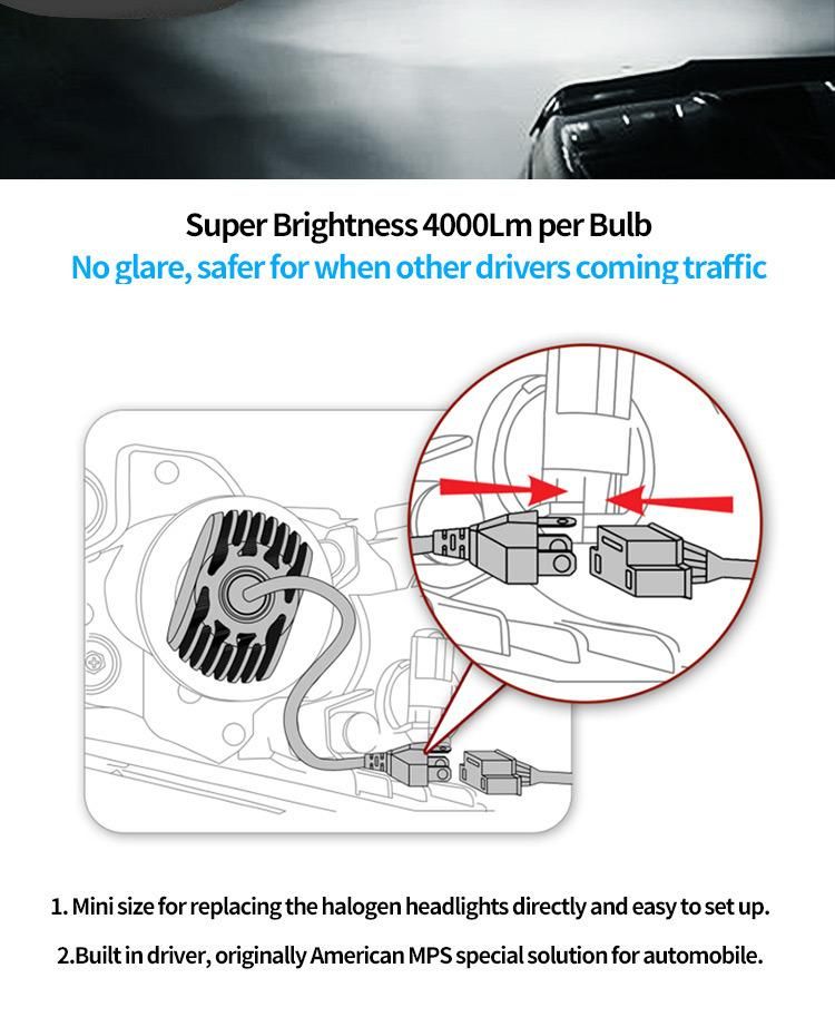 H4 LED Headlight 8000lm Auto Accessories with Car Body Kit and LED Tali Lamp