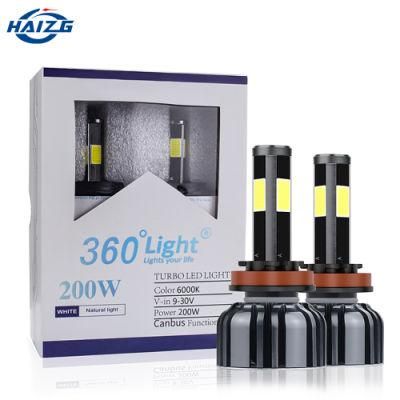 Haizg Auto Lighting System 360 Degree Super Bright K9 Four Sides H1 H3 H4 H7 H11 9005 9006 9012 Car LED Headlight