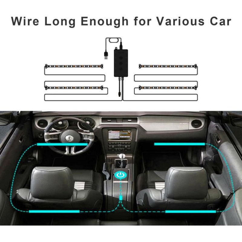 Custom Flexible RGB 5050 Bluetooth Car Light Bar SMD LED Strip Lights with Car Charger Triple Controls and 16 Million Colors Decoration Light