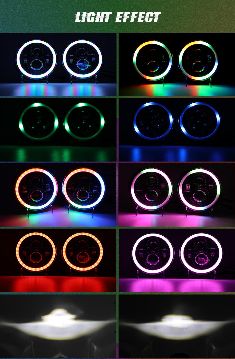 High Lumen Brightness Angel Eye DRL Halo Ring RGB Color 24V 12V off Road Round 7 Inch LED Headlight for Jeep Wrangler Motorcycle